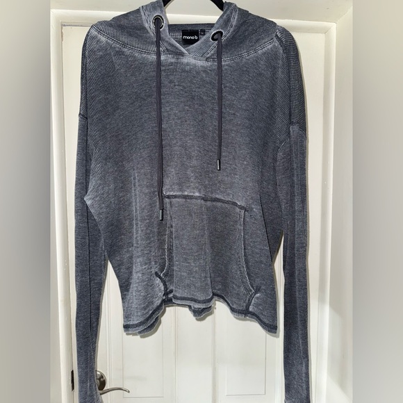 Acid Wash Waffle Knit Hooded Sweatshirt - Picture 1 of 8